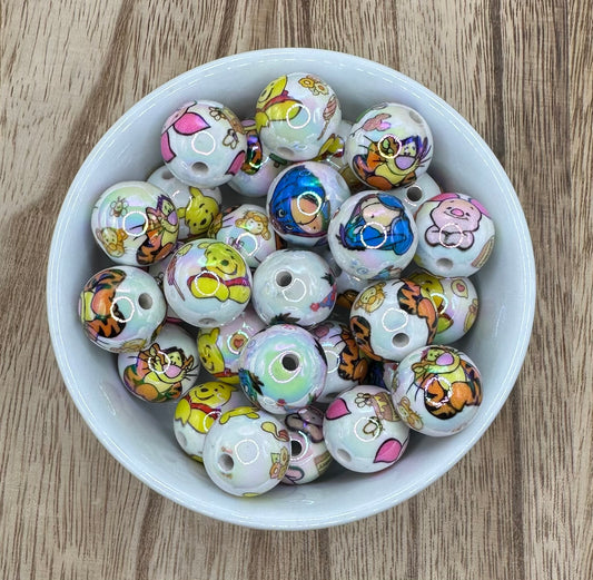 Pooh Bear UV 16mm 5pcs Round Acrylic Beads