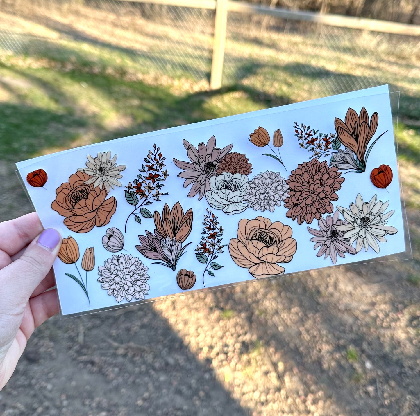 Neutral Beige Floral | UV DTF Can Cup Wrap | Ready to Apply