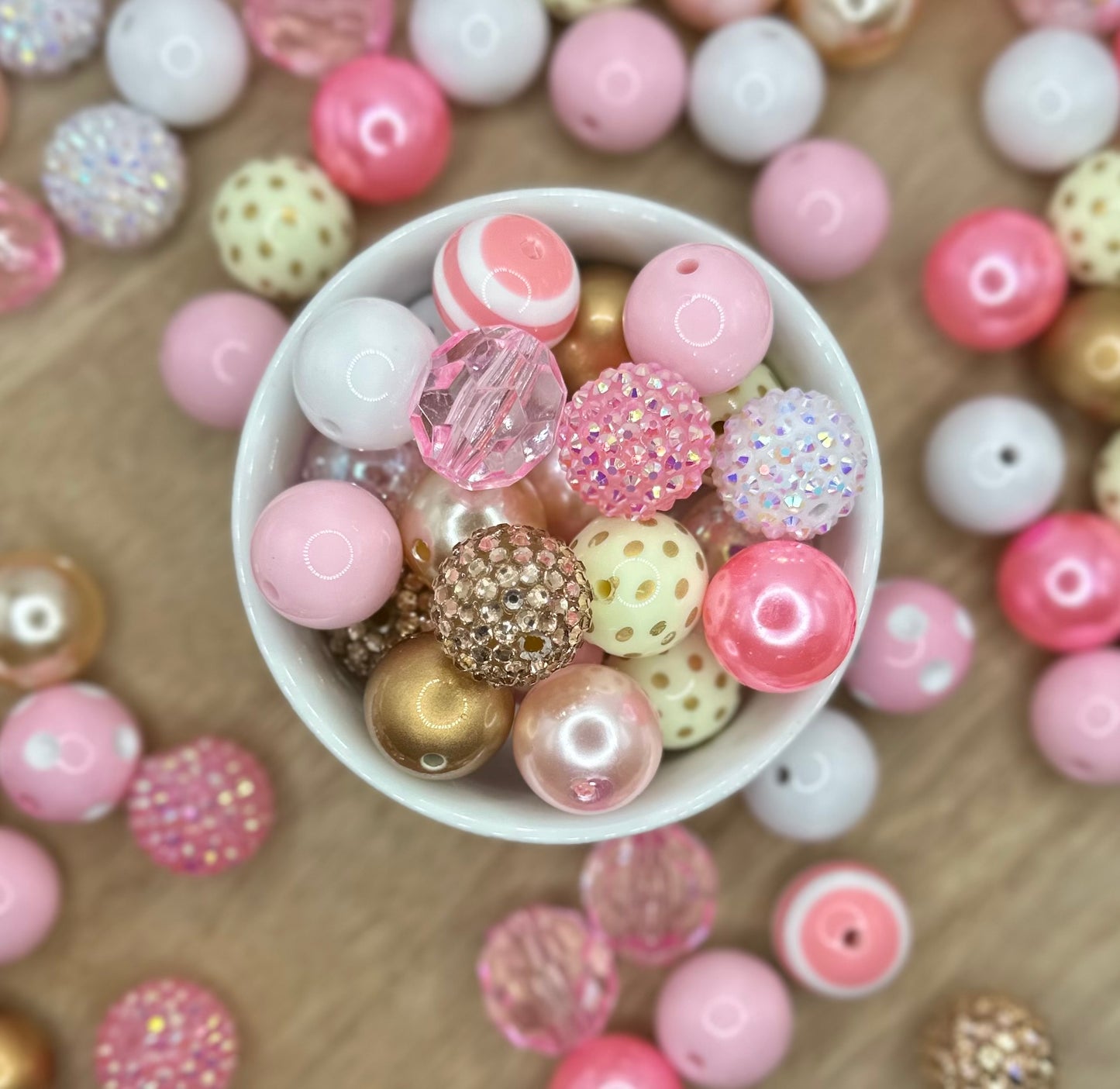Pink and Gold 20mm 10pcs Acrylic Bead Mix
