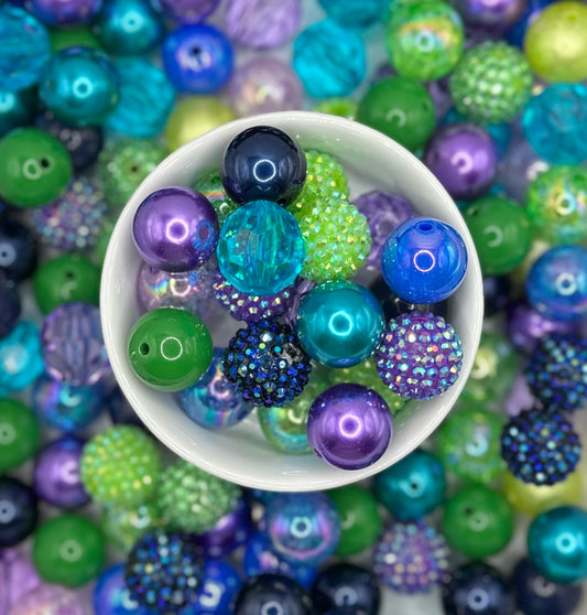 Green, Navy and Purple 20mm 10pcs Acrylic Bead Mix