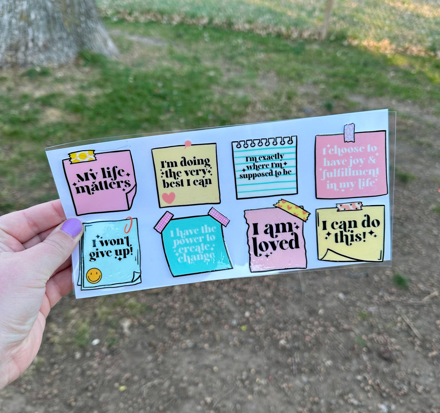 Sticky Note Encouragement UV DTF Can Cup Wrap - Ready to Apply