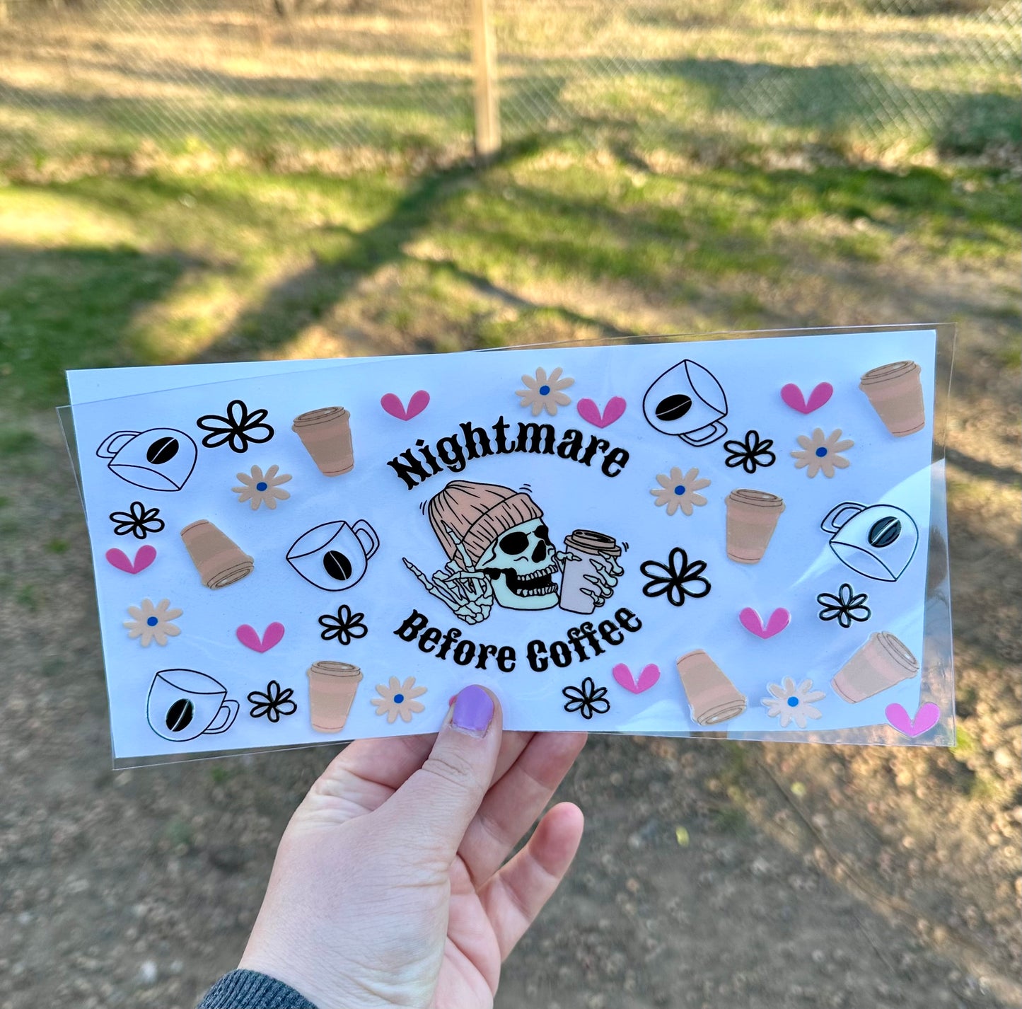 Nightmare Before Coffee | UV DTF Can Cup Wrap | Ready to Apply