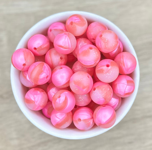 Pink Rose Petals and Glitter Round Silicone Beads