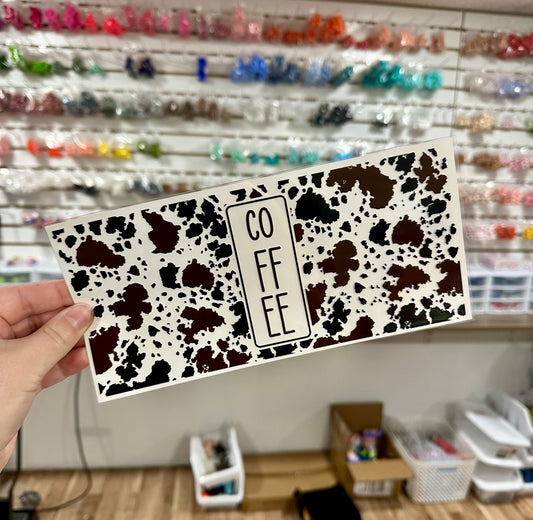 Coffee Cow Hyde Print | UV DTF Can Cup Wrap - Ready to Apply