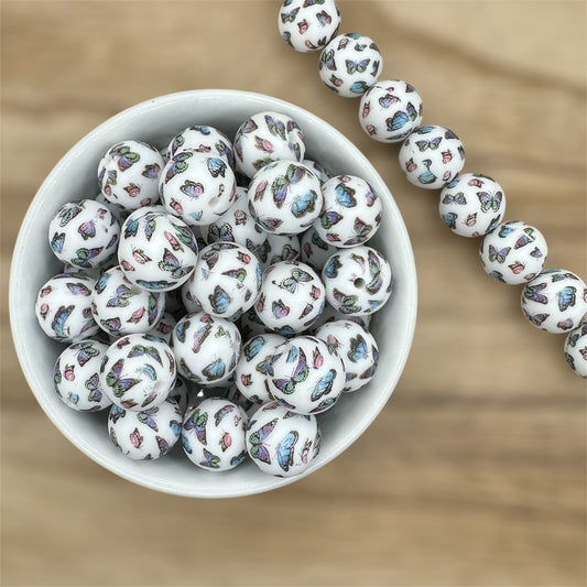 Butterfly | 15mm Round Printed Silicone Bead