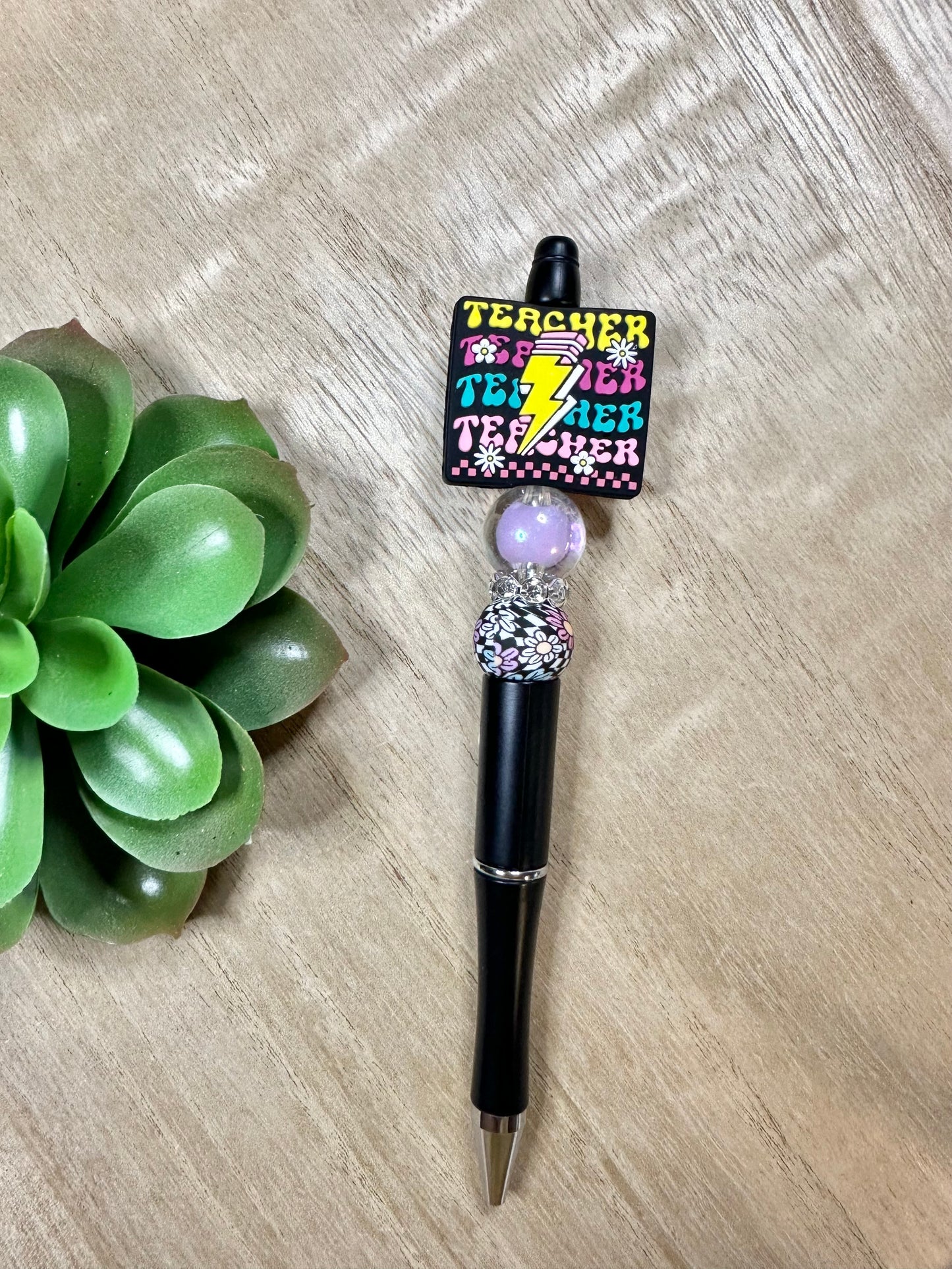 Teacher Lightening Pencil Beaded Pen