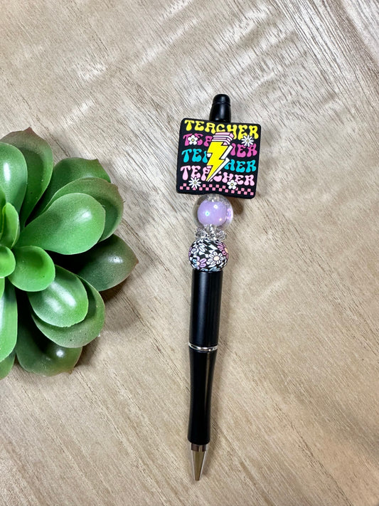 Teacher Lightening Pencil Beaded Pen