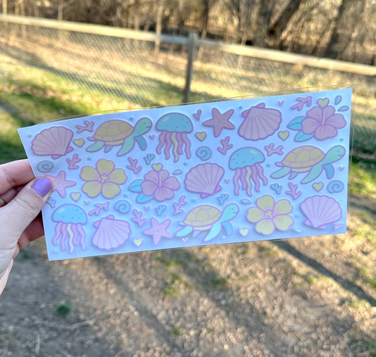 Sea Creatures Pastel | UV DTF Can Cup Wrap | Ready to Apply