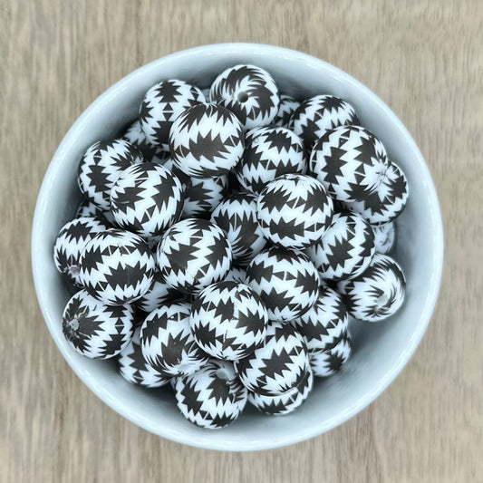 Aztec 15mm Round Printed Silicone Beads