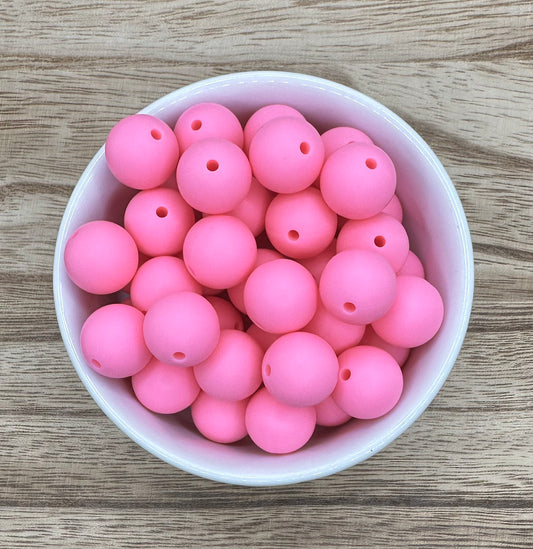 Bubble Gum Pink Solid 15mm Round Silicone Beads