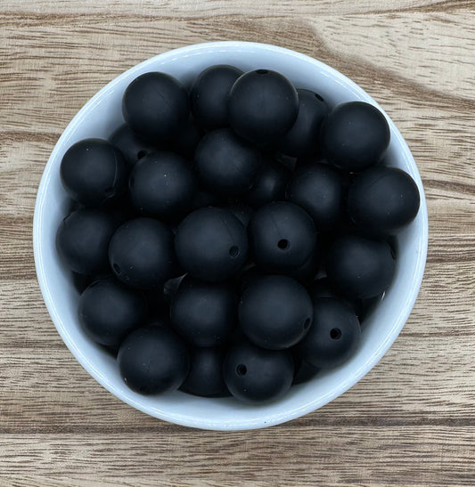 Black Solid 15mm Round Silicone Beads