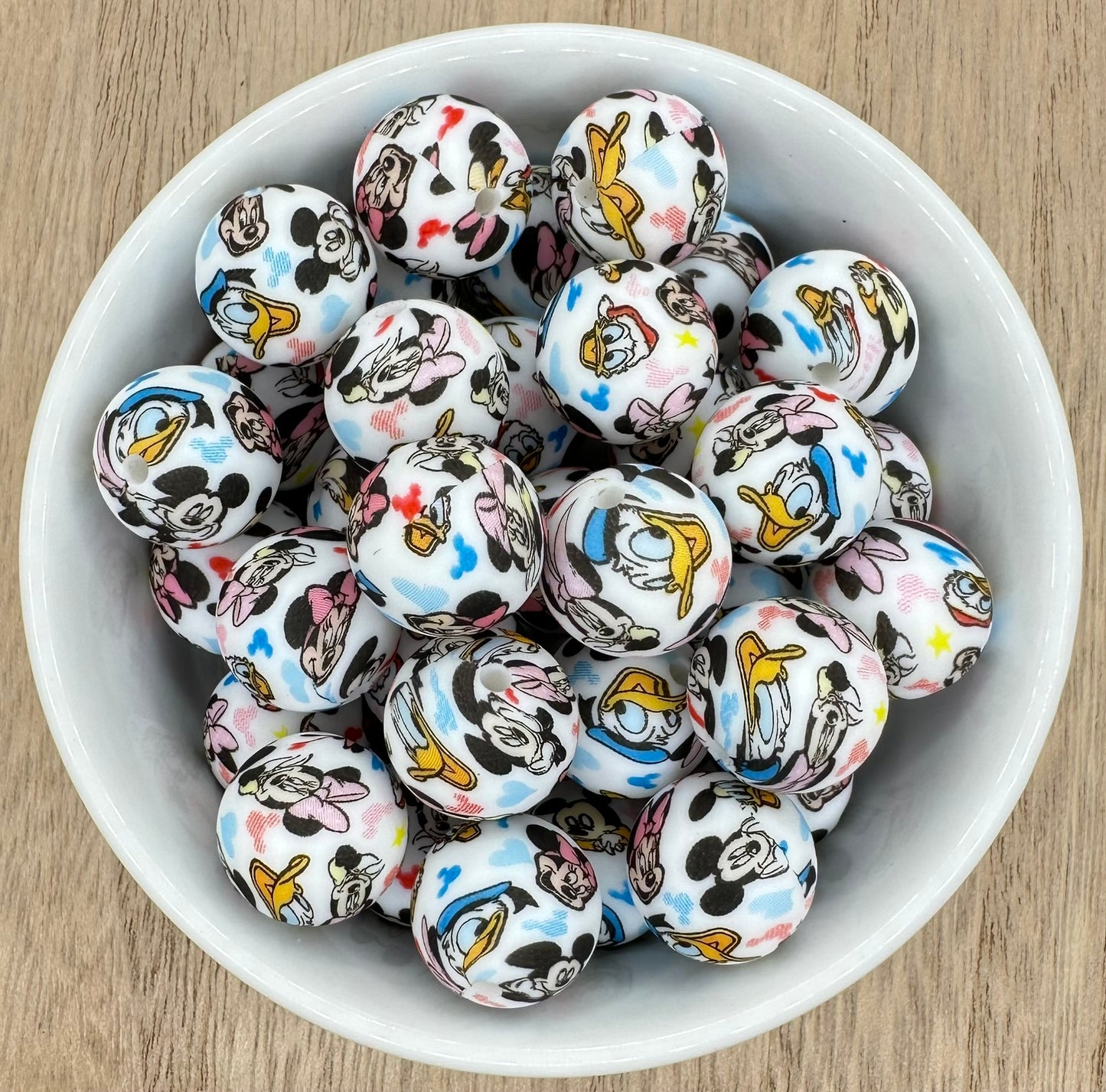 Mickey and Friends Print 15mm Round Silicone Beads
