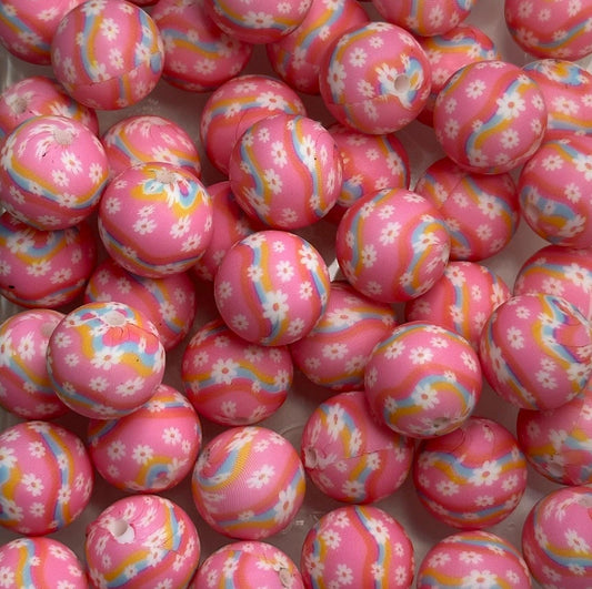 Lucky Daisies 15mm Round Printed Silicone Beads