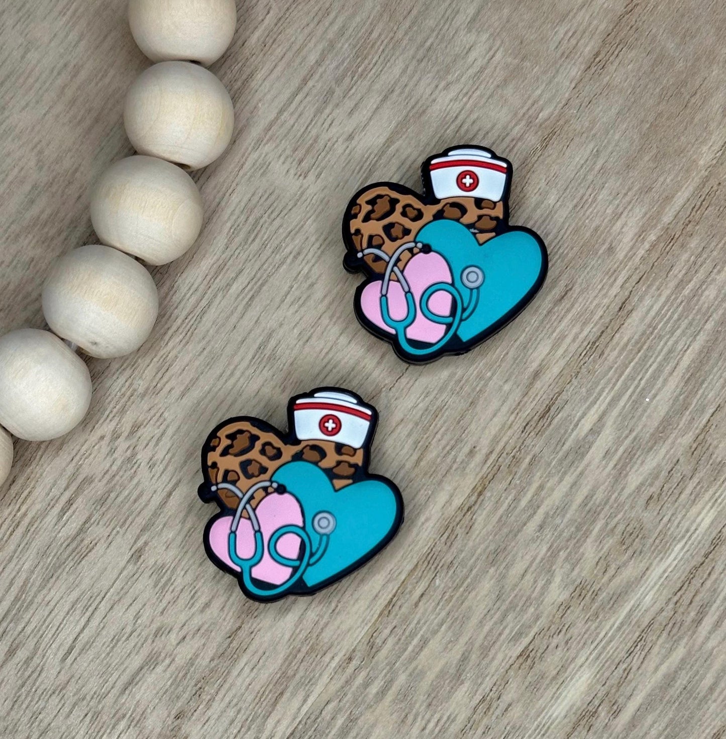 Nurse Healthcare Love Hearts Silicone Focal Beads