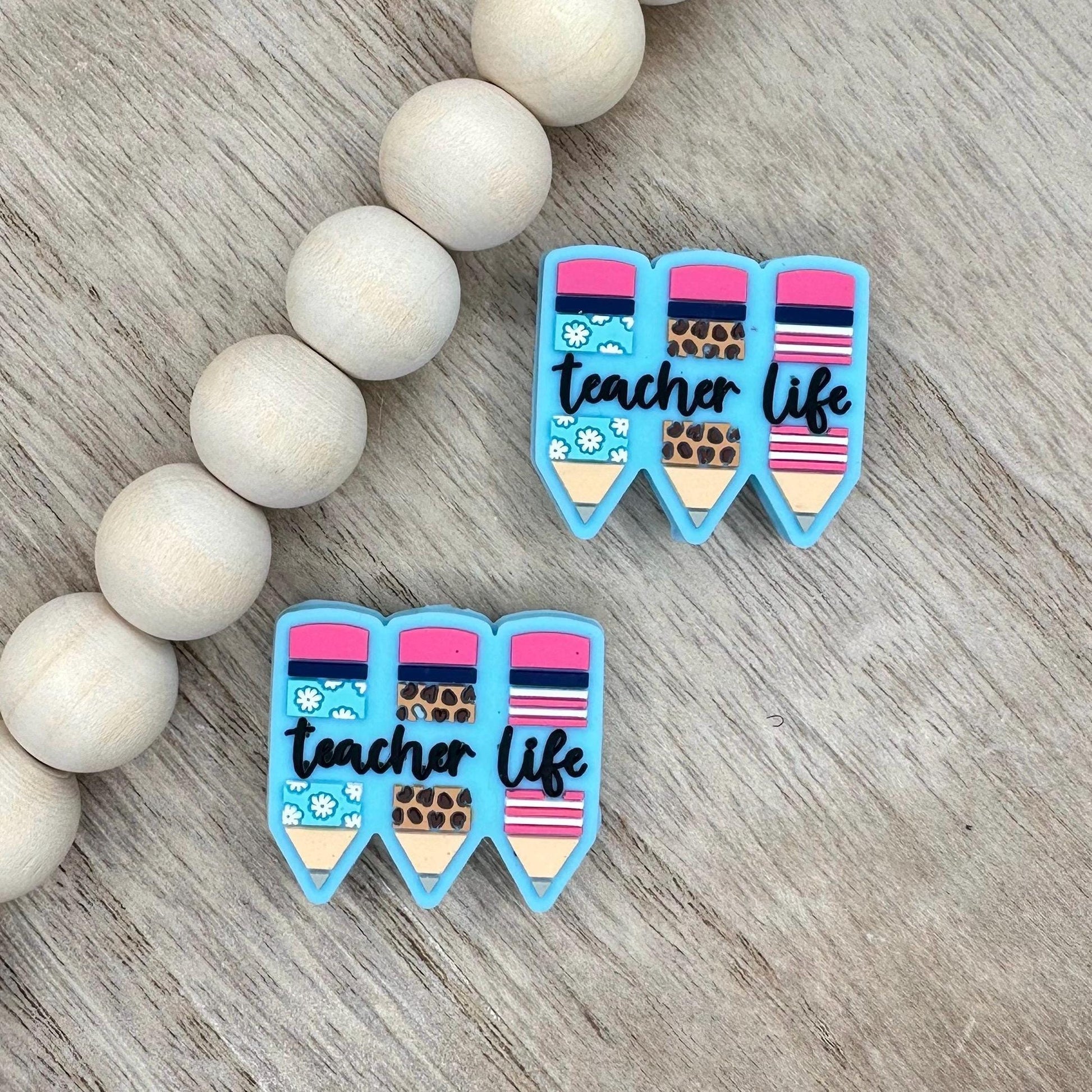 Teacher Life Pencils Silicone Focal Beads