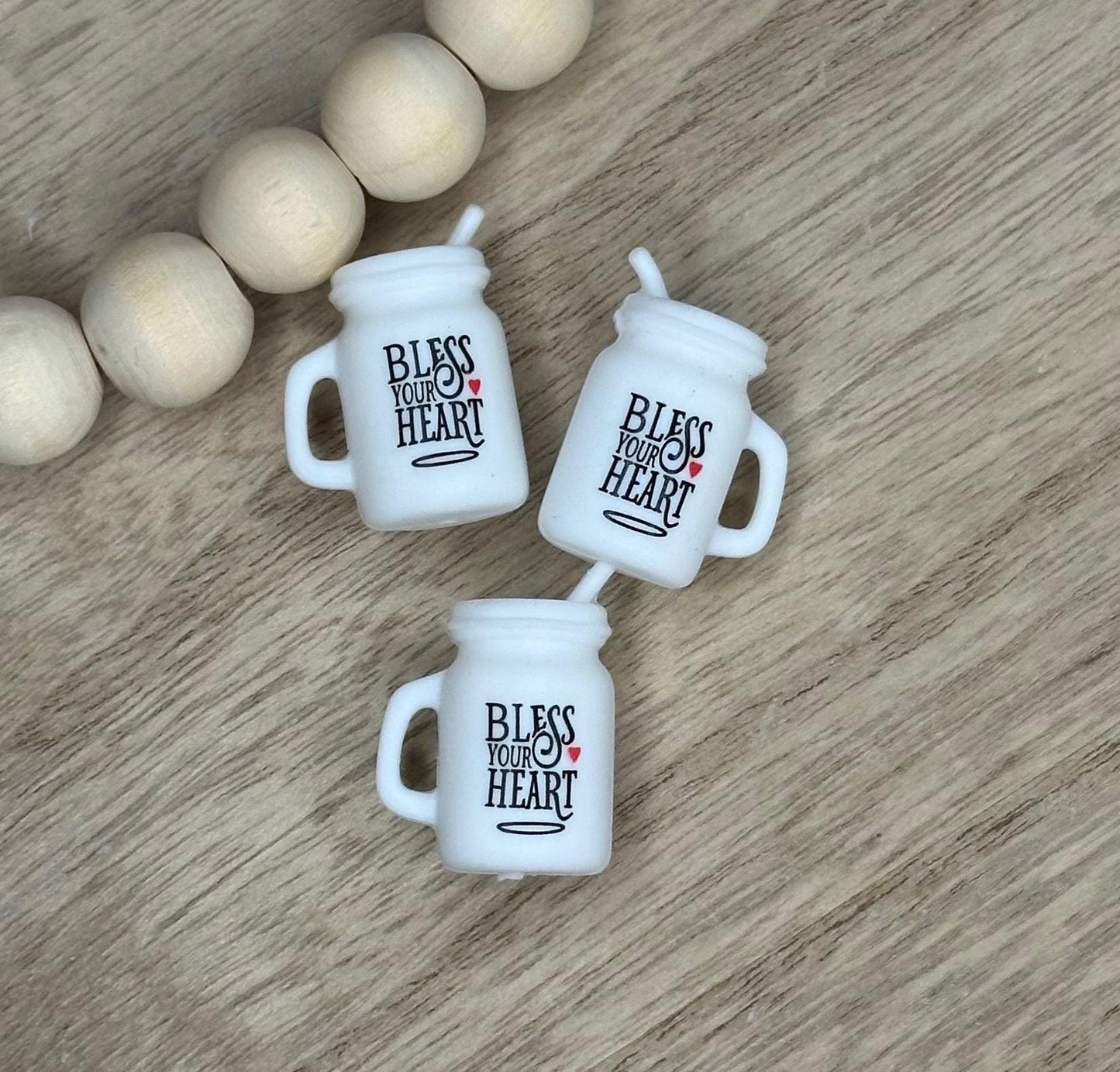 Bless Your Heart Mason Jar 3D Soft PVC Focal Beads