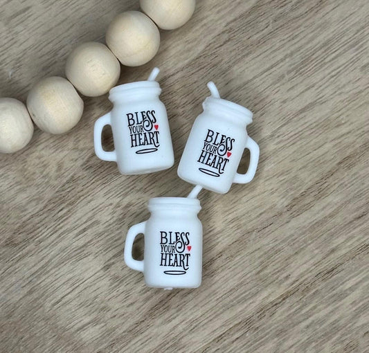 Bless Your Heart Mason Jar 3D Soft PVC Focal Beads