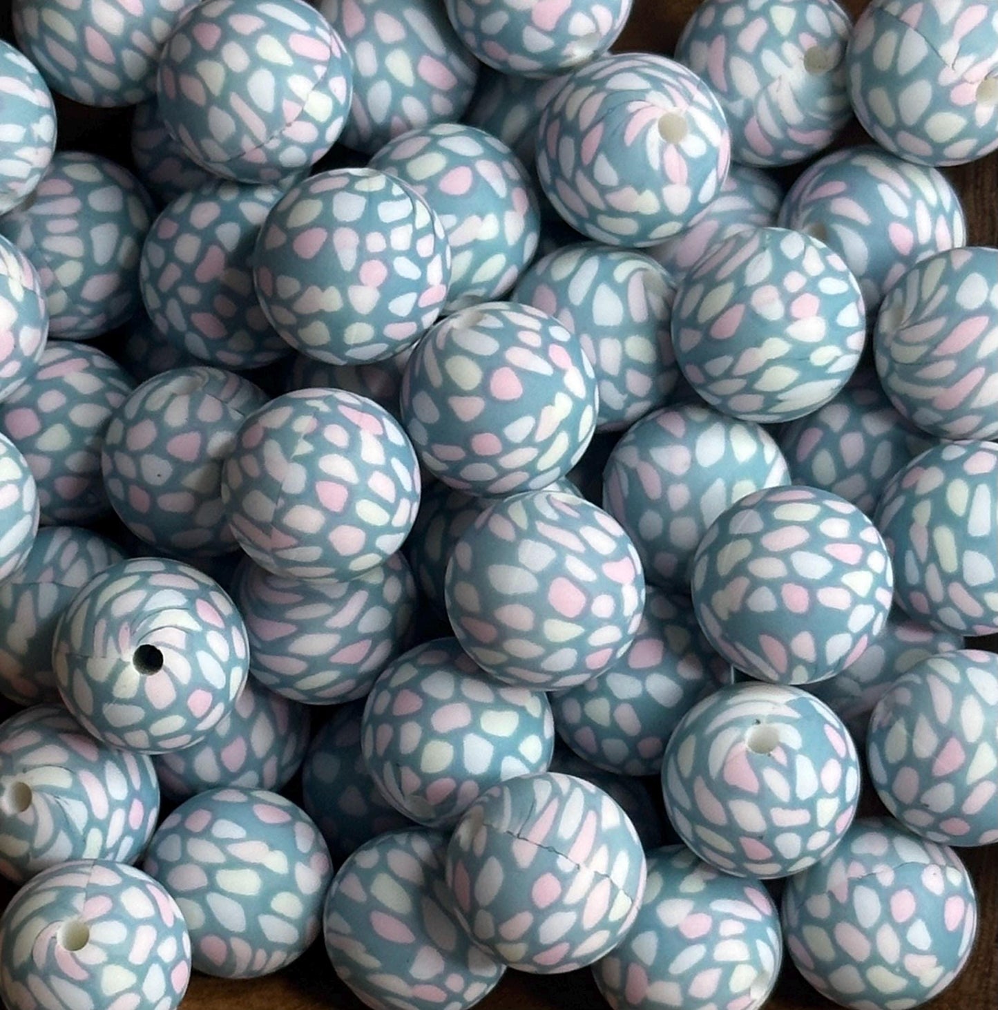 Pastel Cobble Stone 15mm Round Printed Silicone Beads