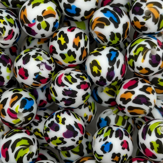 Colored Cheetah 15mm Round Silicone Beads