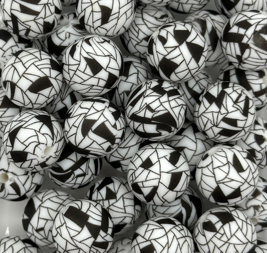 Shattered 15mm Round Printed Silicone Beads