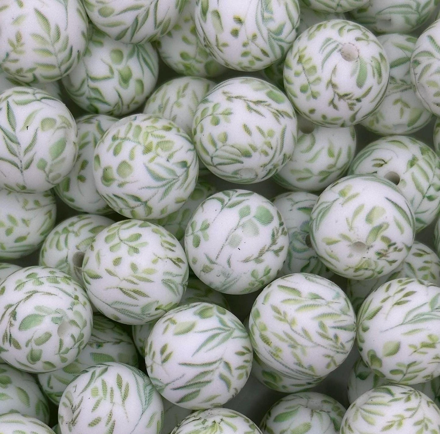 Dainty Leaves Round Printed Silicone Beads