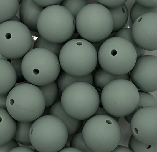 Gray Moss 15mm Round Silicone Beads