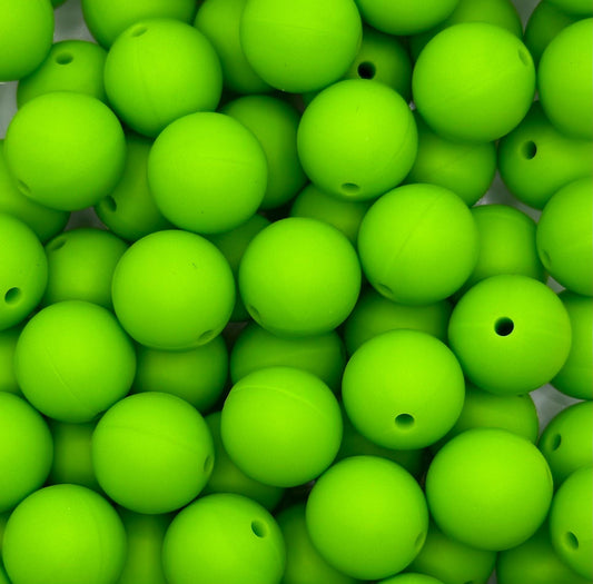 Chartreuse Lime Green 15mm Round Silicone Beads