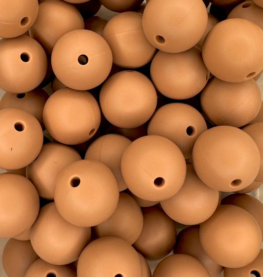 Camel Brown 15mm Round Silicone Beads