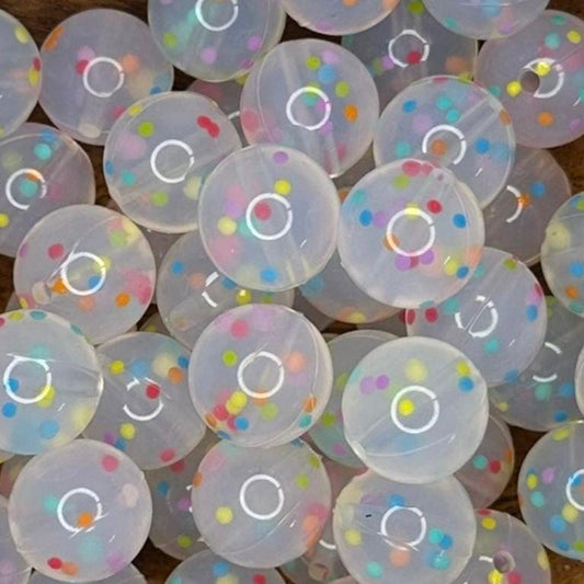 Clear Confetti 15mm Round Printed Silicone Beads