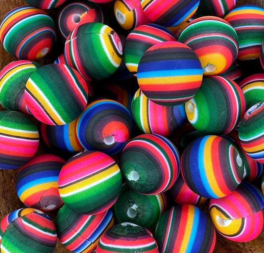 Serape Western Rainbow 15mm Round Printed Silicone Beads