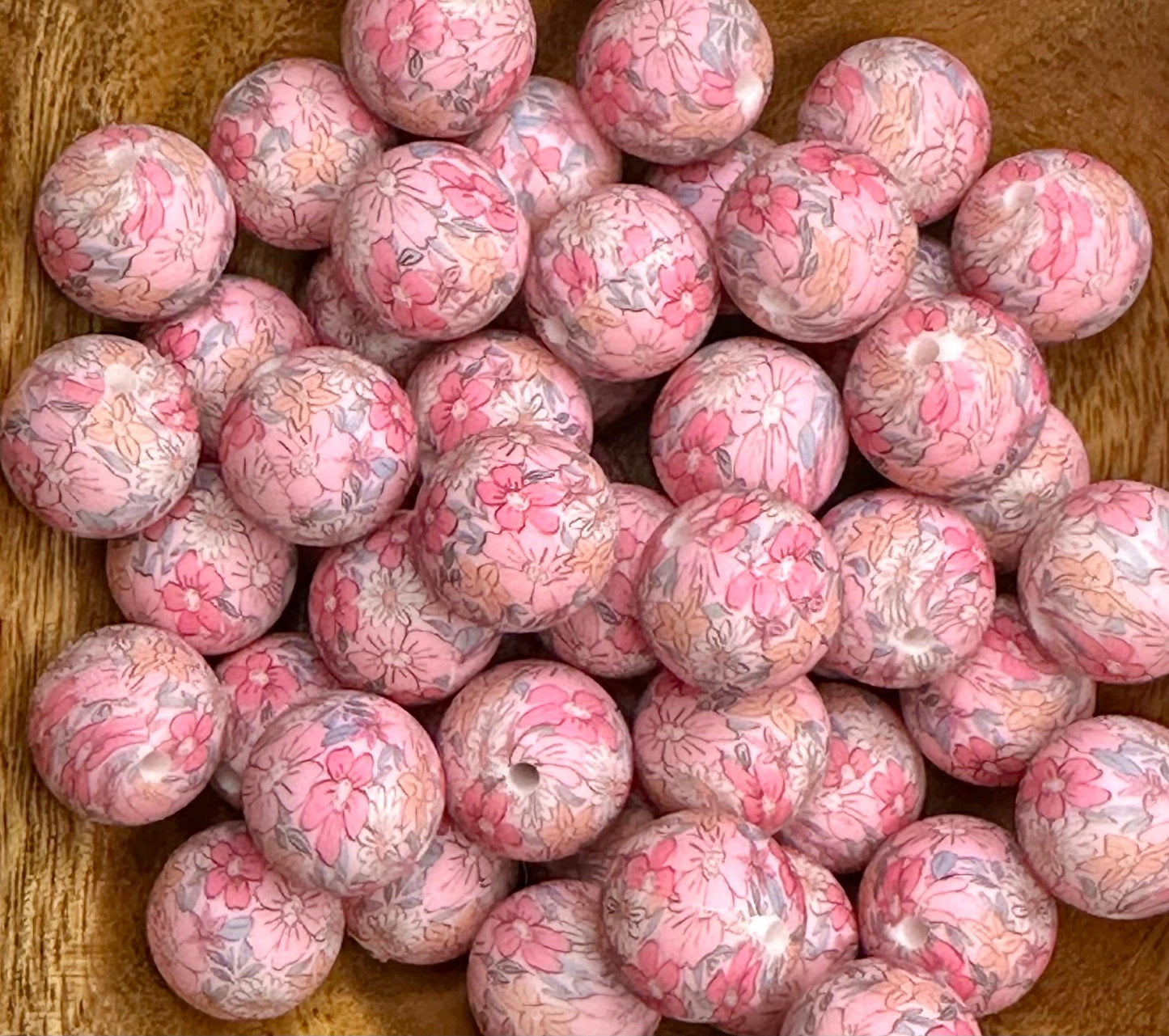 Grandma’s Flower Garden 15mm Round Printed Silicone Beads