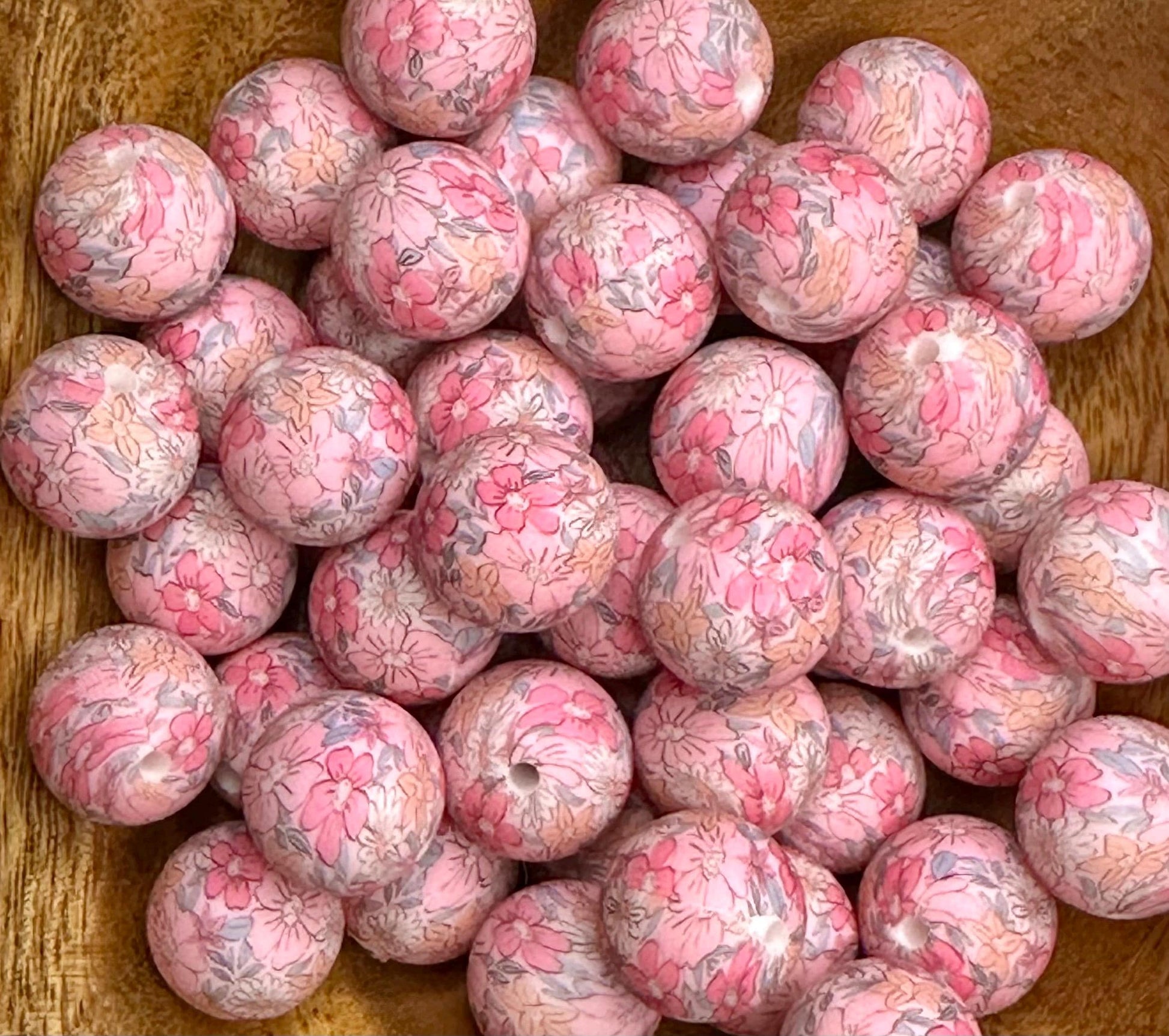 Grandma’s Flower Garden 15mm Round Printed Silicone Beads