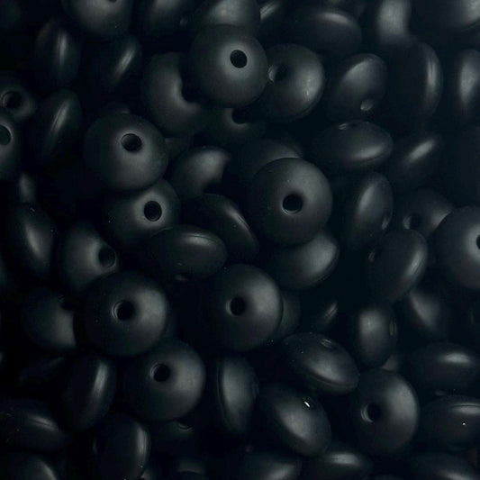 Black Saucer Lentil 12mm Spacer Silicone Beads