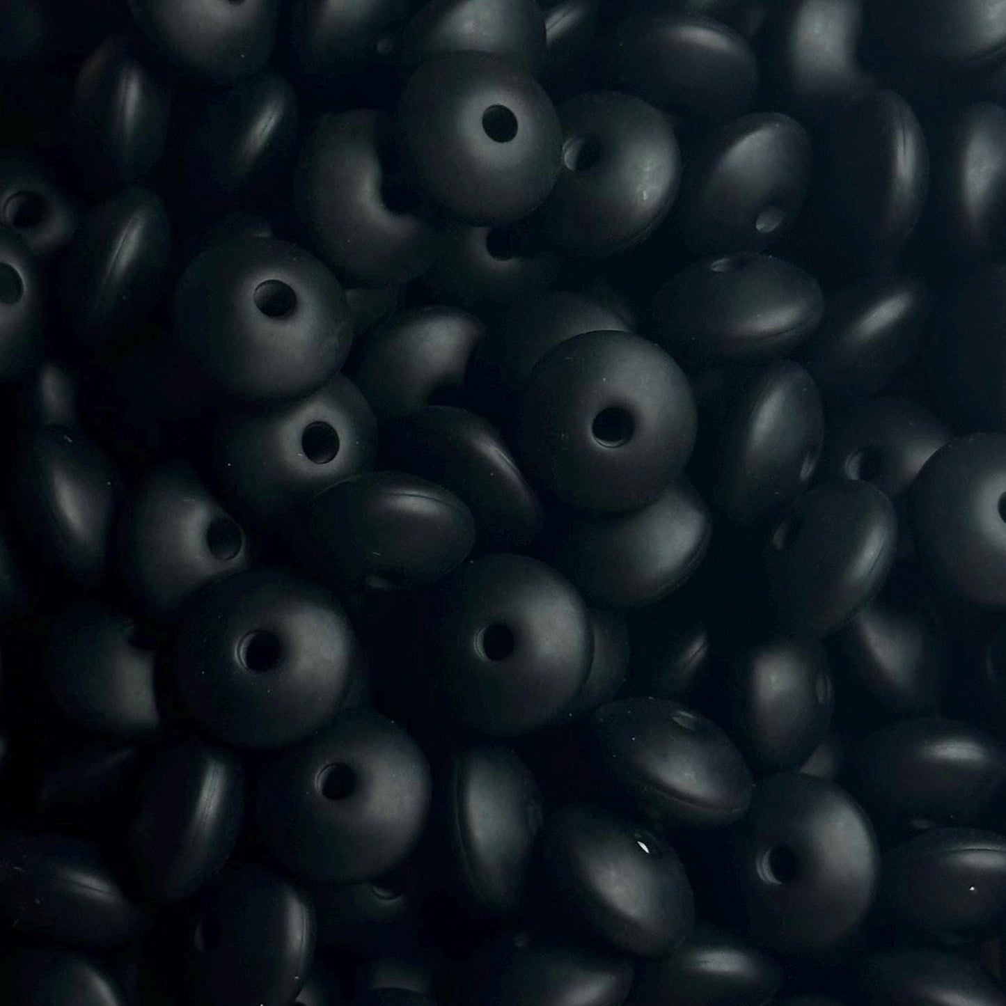 Black Saucer Solid Lentil 12mm Spacer Silicone Beads