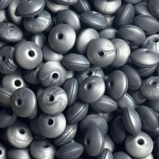 Silver Metallic Saucer Lentil 12mm Spacer Silicone Beads