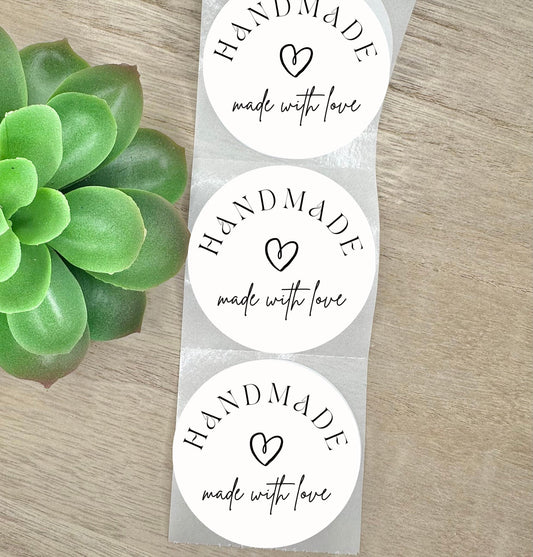 Handmade with Love, 2 inch stickers, Business Stickers, Custom Business Stickers, Shipping Stickers, Packaging Stickers, Free Gift Stickers