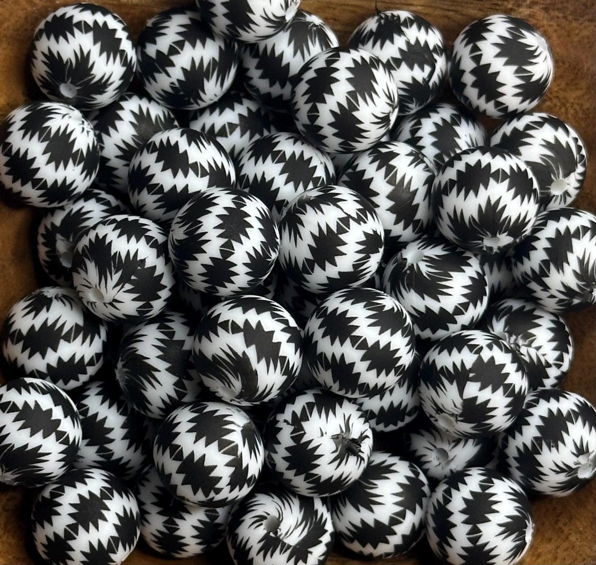 Aztec 15mm Round Printed Silicone Beads **discontinuing**