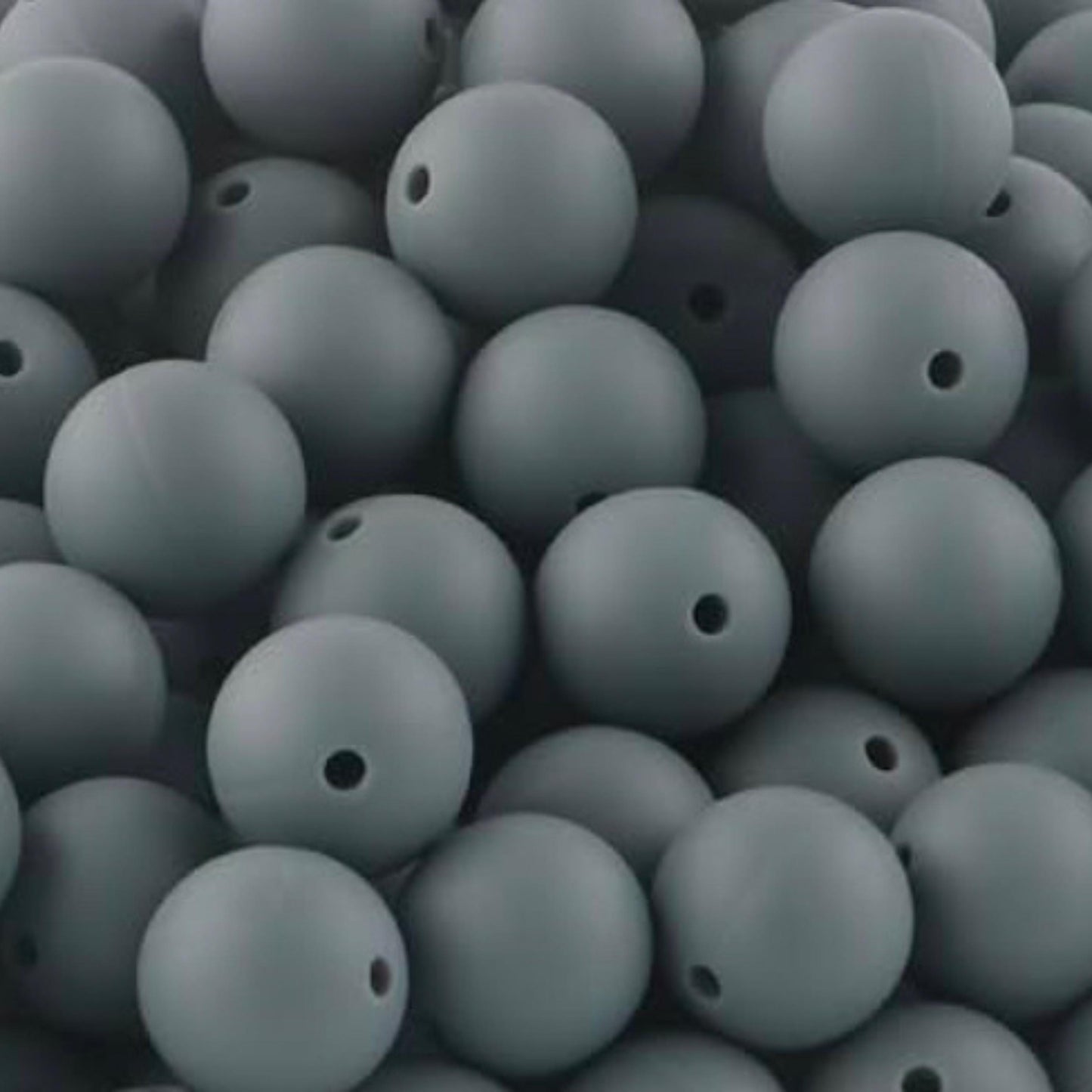 Gray Solid 15mm Round Silicone Beads