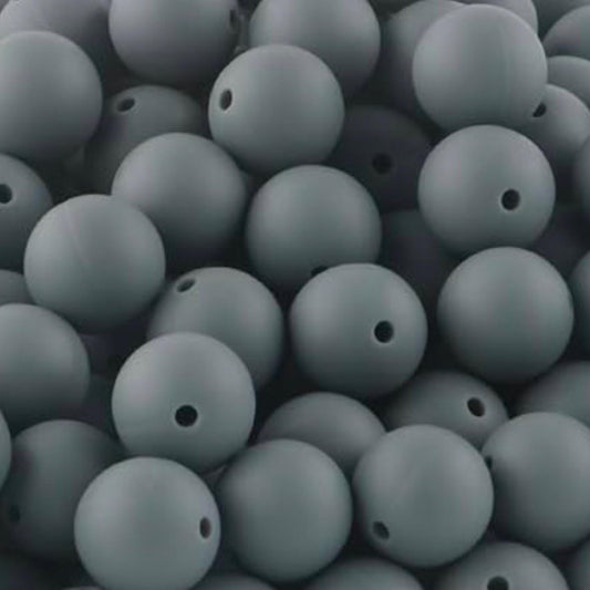 Gray Solid 15mm Round Silicone Beads