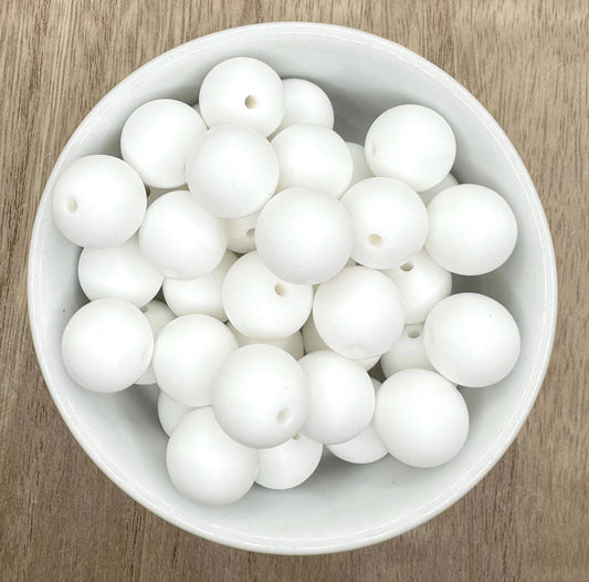 White Solid 15mm Round Silicone Beads