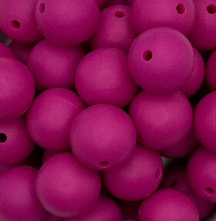 Dark Magenta Pink Solid 15mm Round Silicone Beads