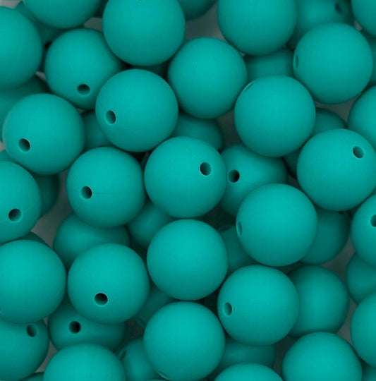 Teal Turquoise 15mm Round Silicone Beads