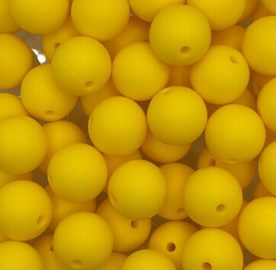 Bright Yellow Solid 15mm Round Silicone Beads
