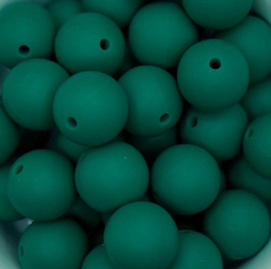 Emerald Green 15mm Round Silicone Beads