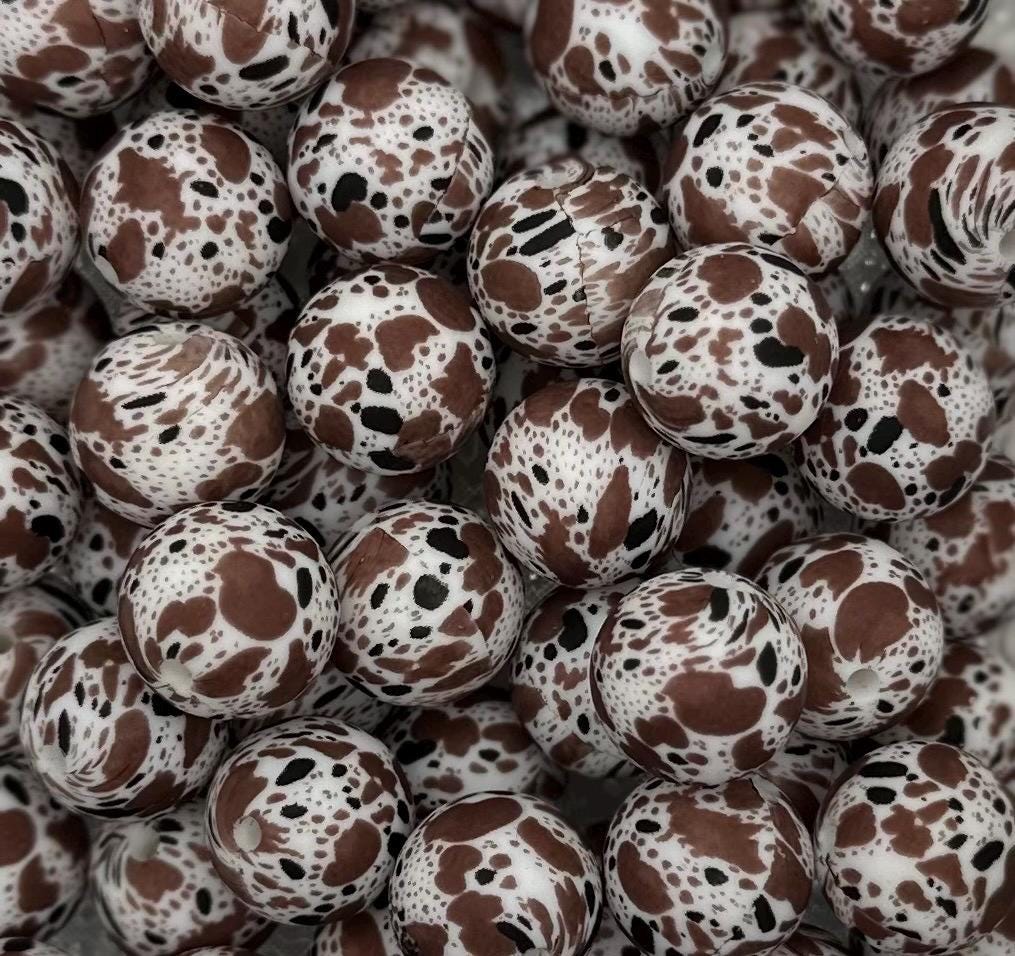 Brown Cow HYDE 15mm Round Printed Silicone Beads