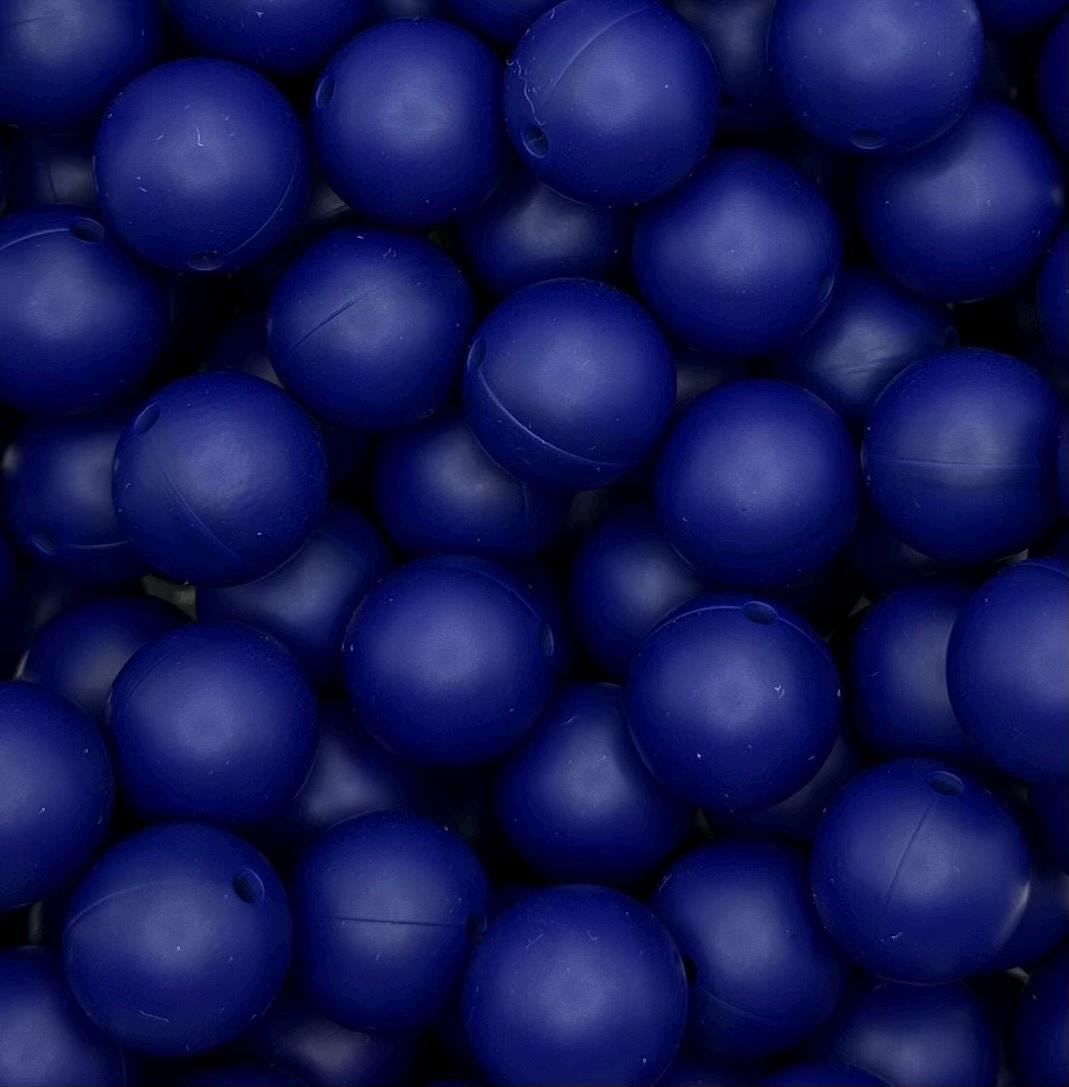 Navy Dark Blue Solid 15mm Round Silicone Beads