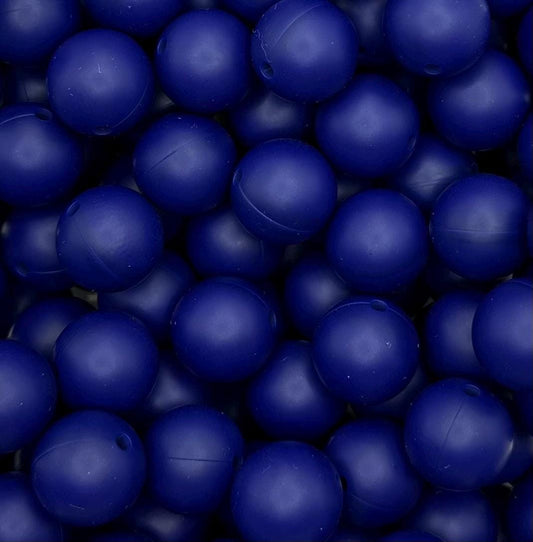Navy Dark Blue Solid 15mm Round Silicone Beads