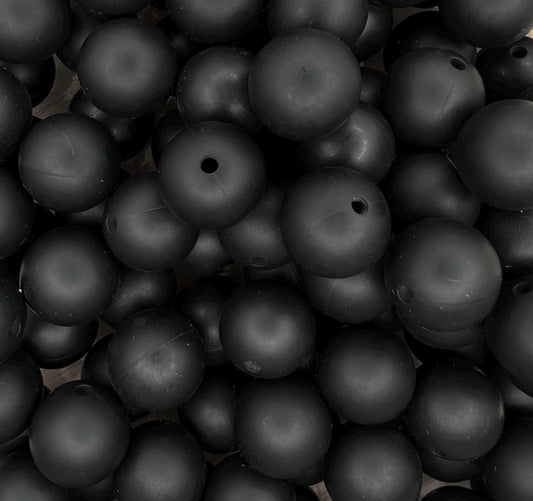 Black Solid 15mm Round Silicone Beads