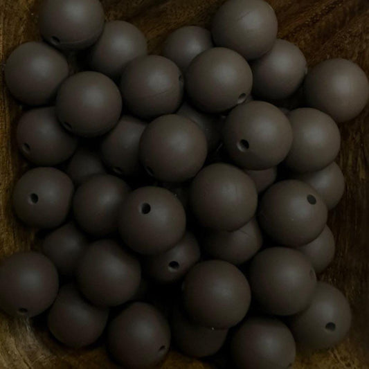 Brown Chocolate 15mm Round Silicone Beads