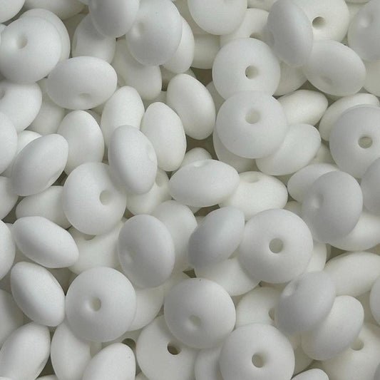 Bright White Saucer Lentil 12mm Spacer Silicone Beads